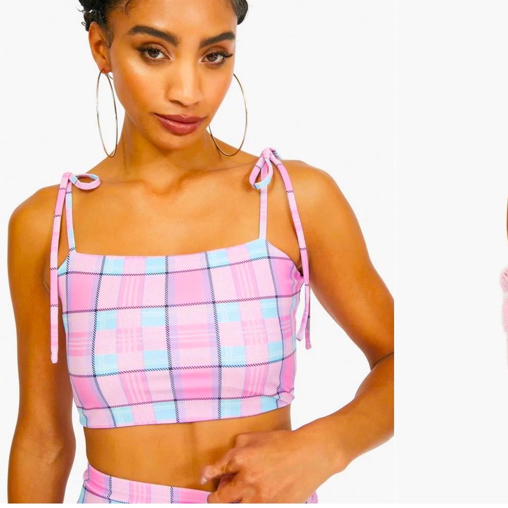 Cropped pink & blue plaid tank